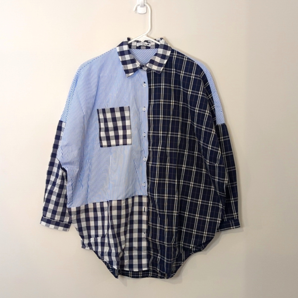 Plaid 2 tone button up shirt